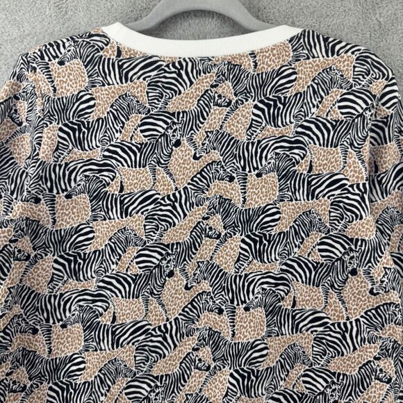J Crew Sweater Womens S Brown Zebras Novelty Print Terry Crew Neck Long Sleeve - Picture 7 of 15